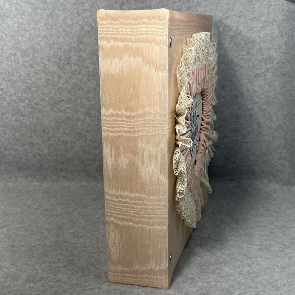 Handcrafted Greeting Card Keeper Binder Peach Taffeta Fabric Frame Cover Lace - Picture 3 of 13